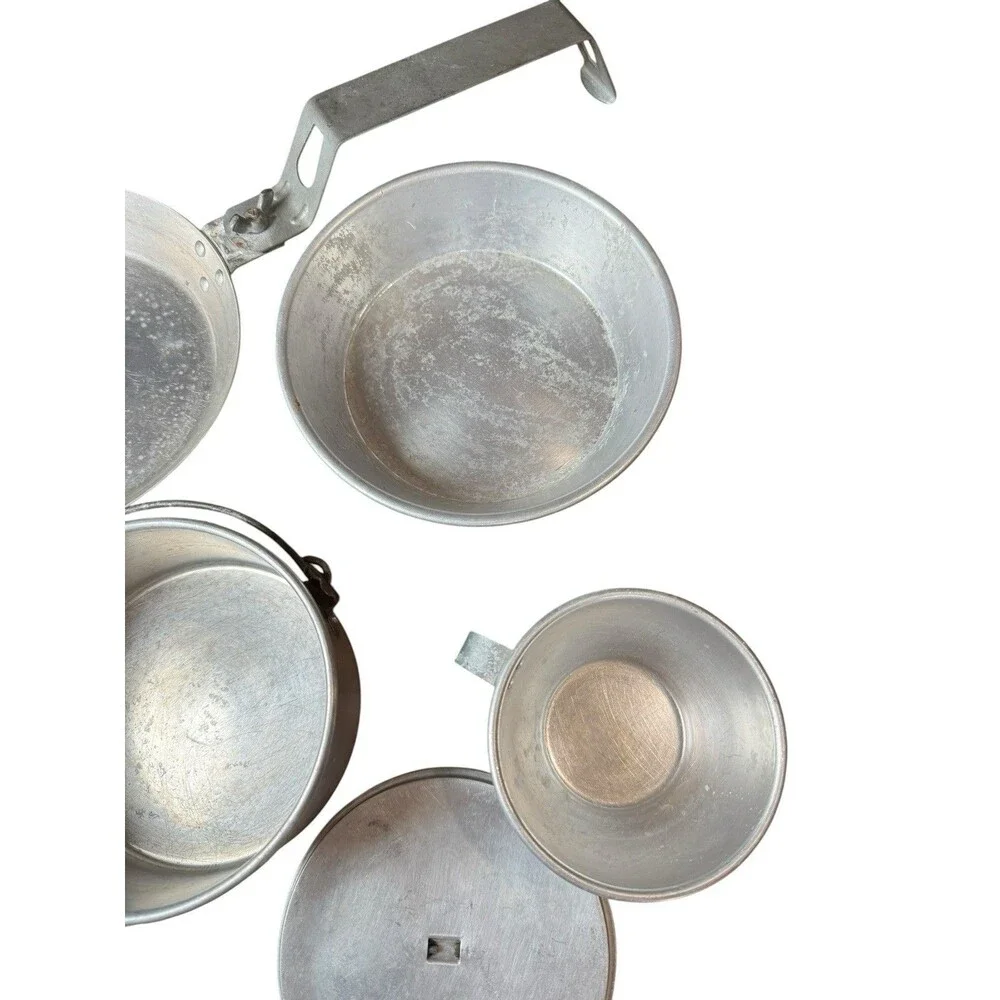 Vintage Camping Field Aluminum Mess Kit Lot Kiffe Kook It 4 Piece